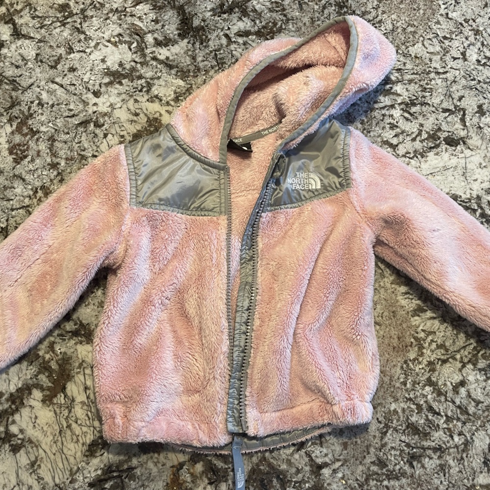 North Face Pink Fleece Jacket with Gray Accents